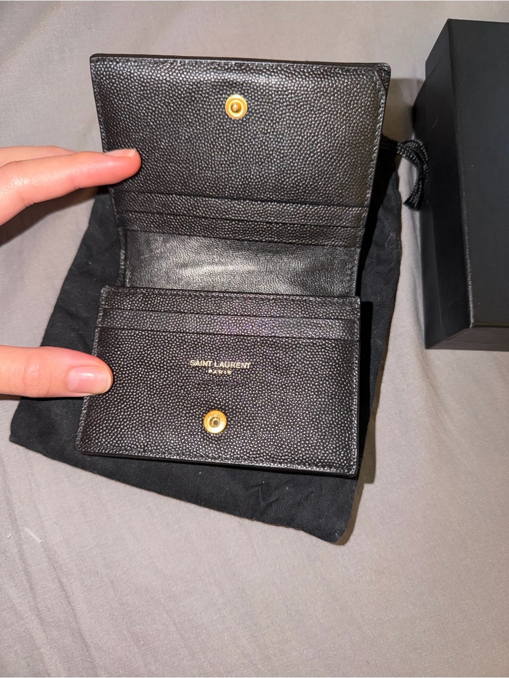 Saint Laurent Black Quilted Leather Card Holder with Gold YSL Emblem - Picture 2 of 3